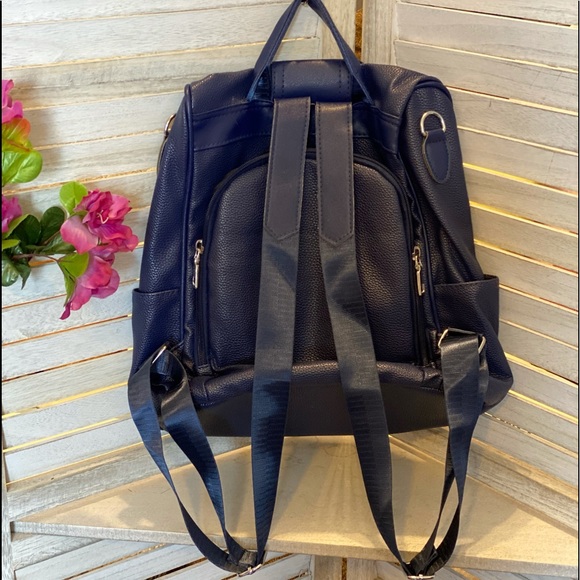 Navy Faux Leather Backpack Bag - Picture 7 of 7